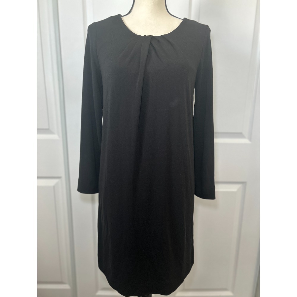 Zara Woman Black Long Sleeve‎ Sheath Dress Ruched Neckline Size Medium